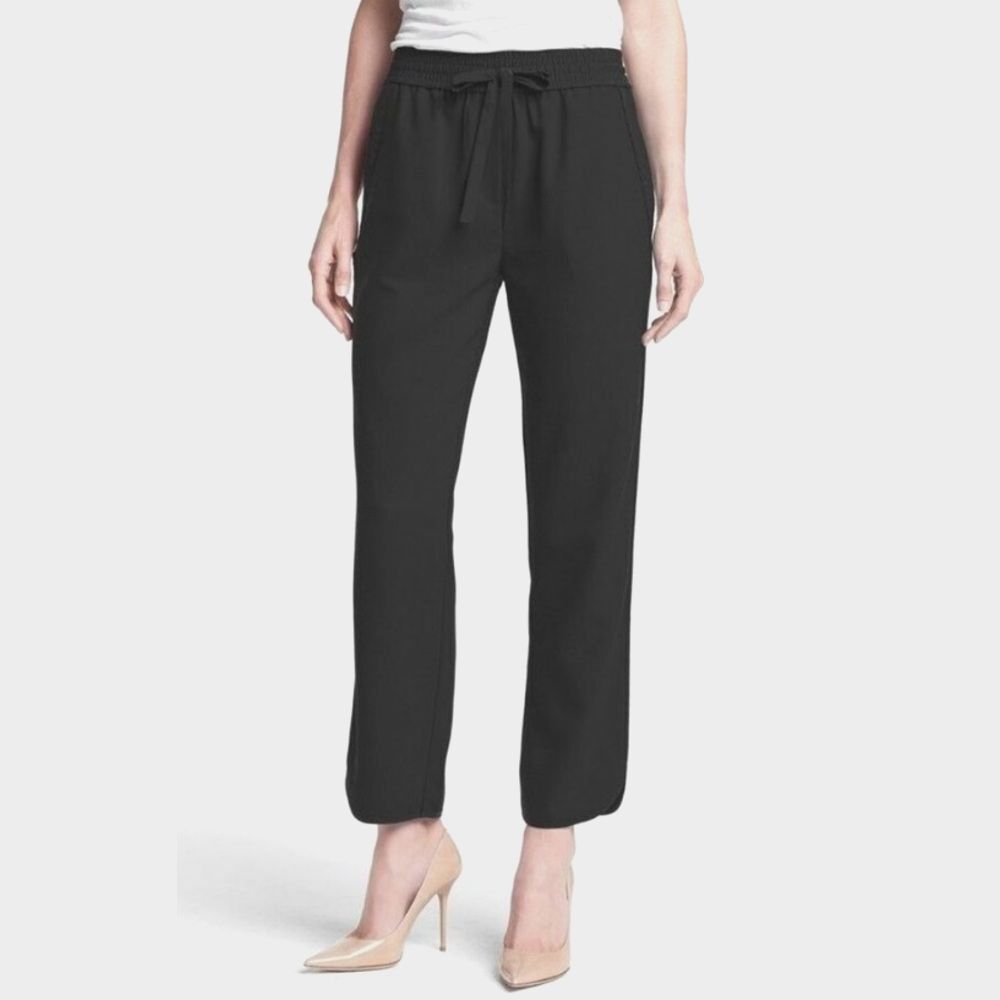 Kenneth Cole Black Crepe Brody Pants Womens S Drawstring Relaxed Pull on Office